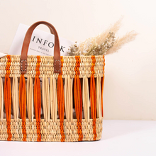 Orange Stripe Decorative Reed Storage Basket