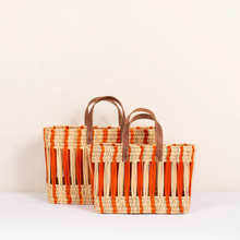 Orange Stripe Decorative Reed Storage Basket