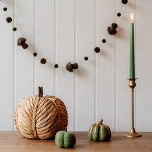 Large Plait Straw Pumpkin With Wooden Stalk