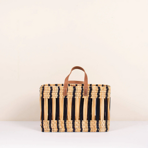 Indigo Stripe Decorative Reed Storage Basket