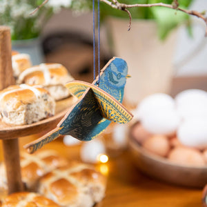 Wooden Bird Decoration - Blues