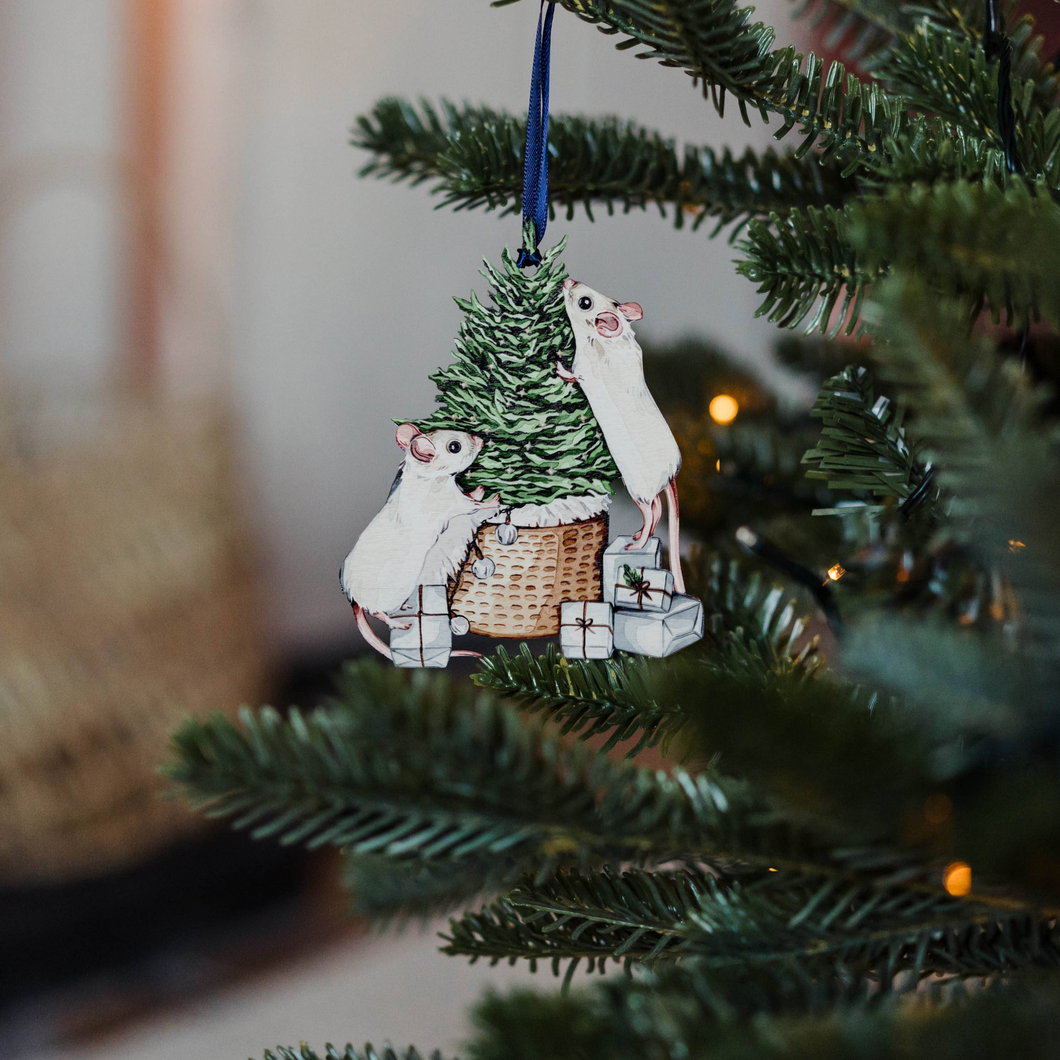 Mice Sustainable Wooden Watercolour Christmas Ornament