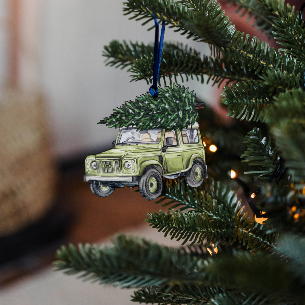 Car Sustainable Wooden Watercolour Christmas Ornament