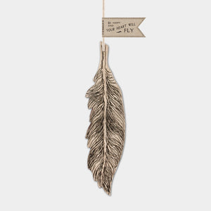 Wooden hanging feather - Set of 3