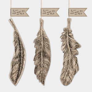 Wooden hanging feather - Set of 3