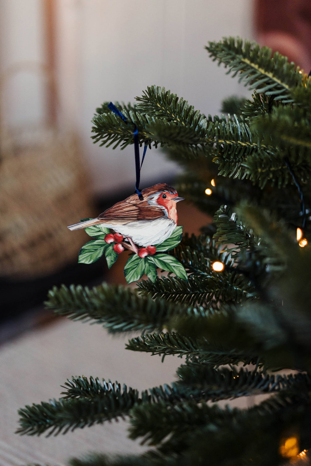 Robin Sustainable Wooden Watercolour Christmas Ornament