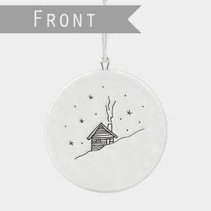 Flat Porcelain Bauble-Ski Lodge