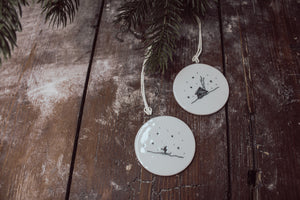 Flat Porcelain Bauble-Ski Lodge