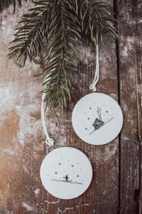 Flat Porcelain Bauble-Ski Lodge