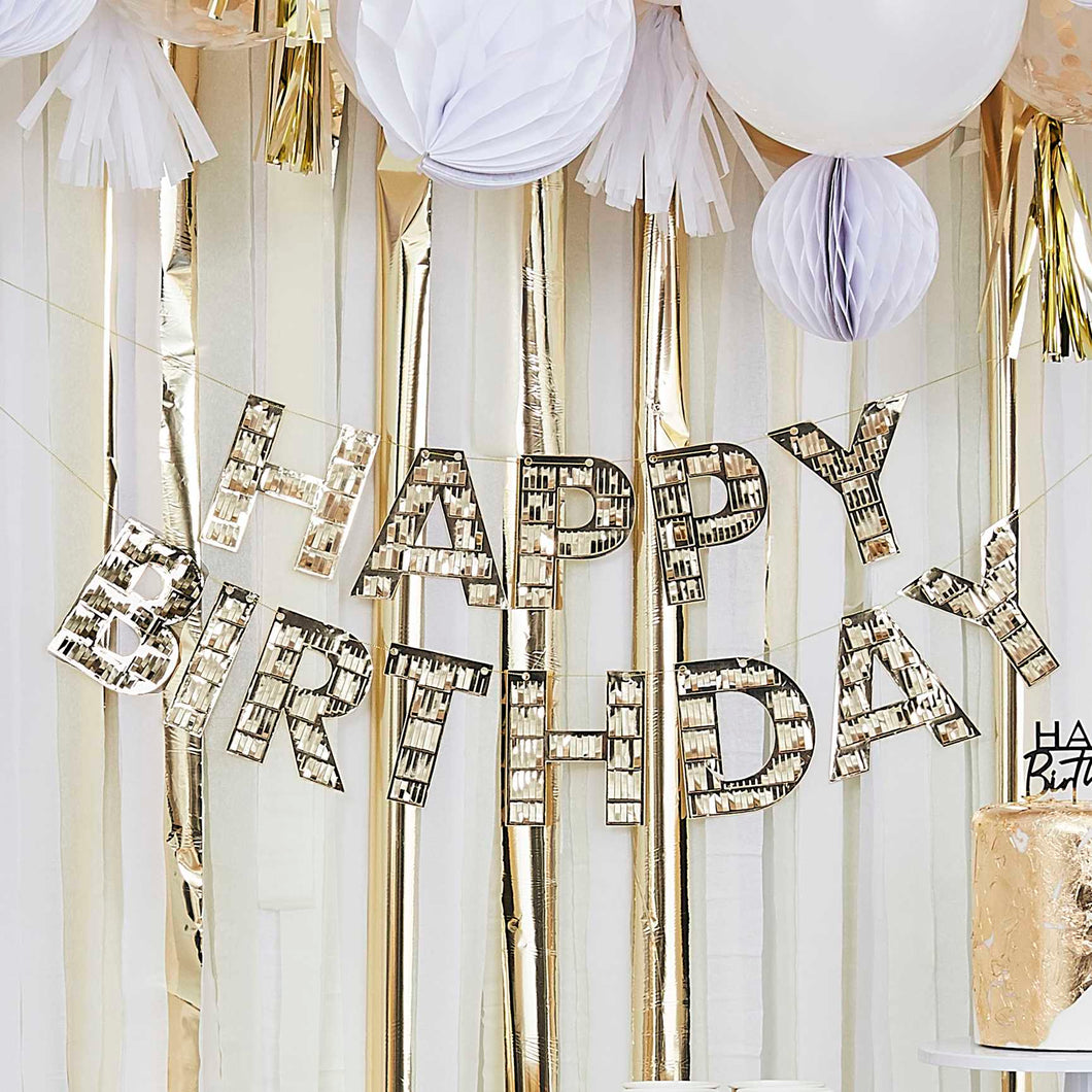 Gold Fringe Happy Birthday Banner