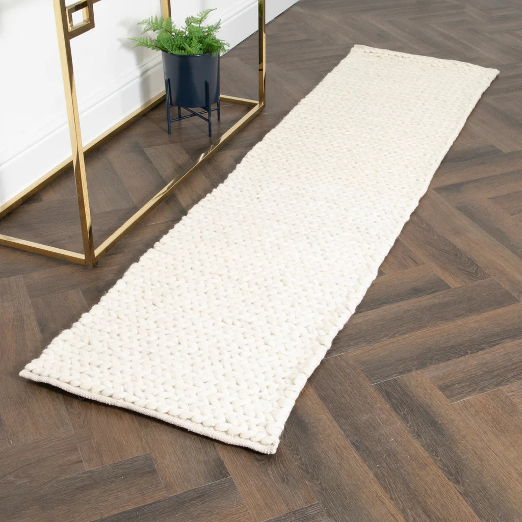 Cream Knitted Runner Rug